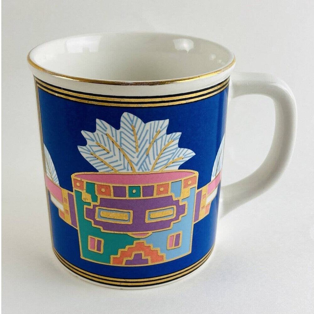 Vintage Southwest Kachina Coffee Mug Cup Native American Gold Gilt Tribal Arizon